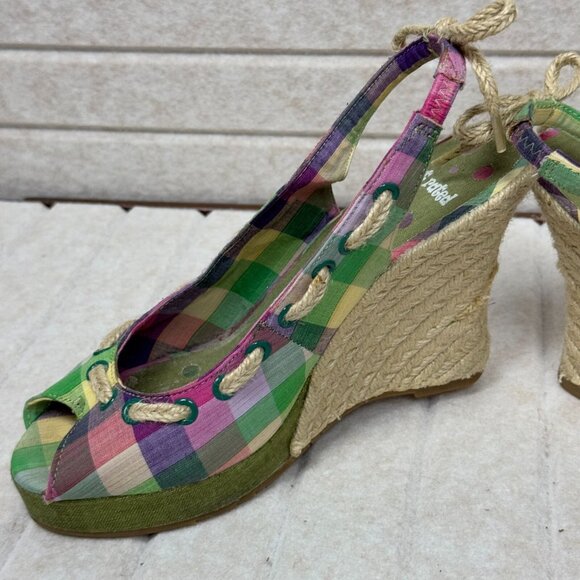 Not Rated Plaid Espadrille Wedge Sandals Peep Toe Slingback Women 8.5 - Picture 5 of 11